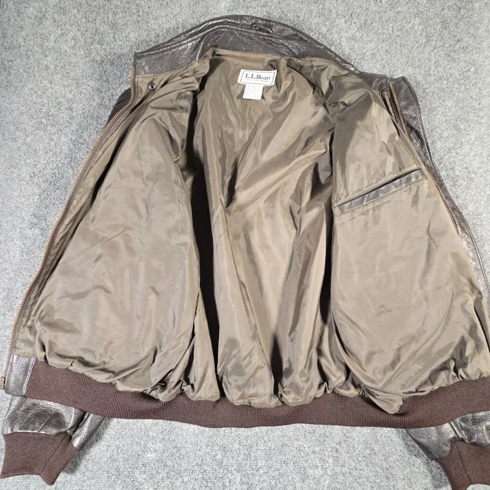 Vintage LL Bean A-2 Leather Bomber Flight Jacket USA Made Brown XL H668
